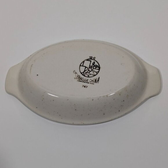 Syracuse Speckled Brown Oval Au Gratin Dish Vintage Ceramic Serving Bakeware - Picture 3 of 6